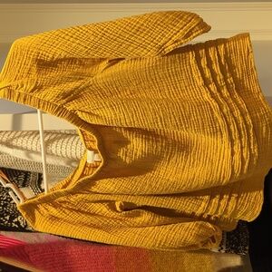 Roan + Ryan Women Yellow 3/4 Sleeve Blouse size L